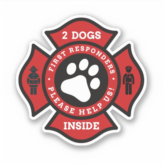 2 Hunde im Inside Pet Alert für das Brandamt Aufkleber (Vorderseite)