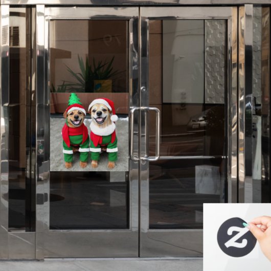 2 Hunde in Weihnachtskostümen Fensteraufkleber (Büro Tür)
