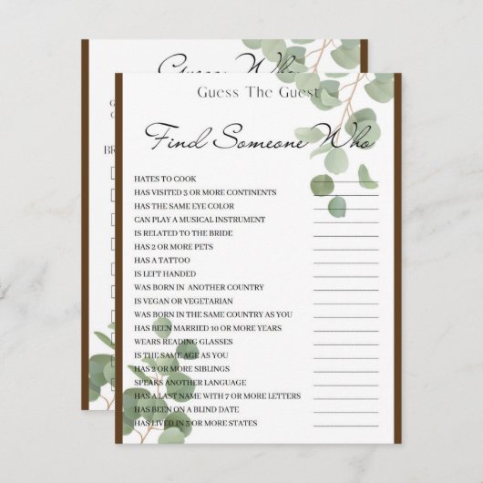 2 in 1 Brautparty Games Begleitkarte (Vorne/Hinten)