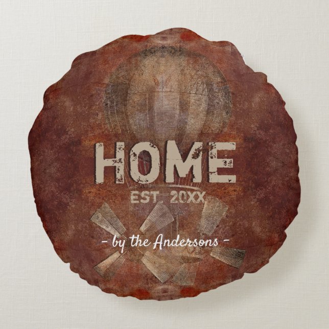 2 in 1 Stahlrostkorb im Stil eines Industriebügels Rundes Kissen (Rückseite)