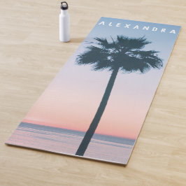 2-in-1 Tropisches Rosa und Blauer Palmenbaum Sonne Yogamatte