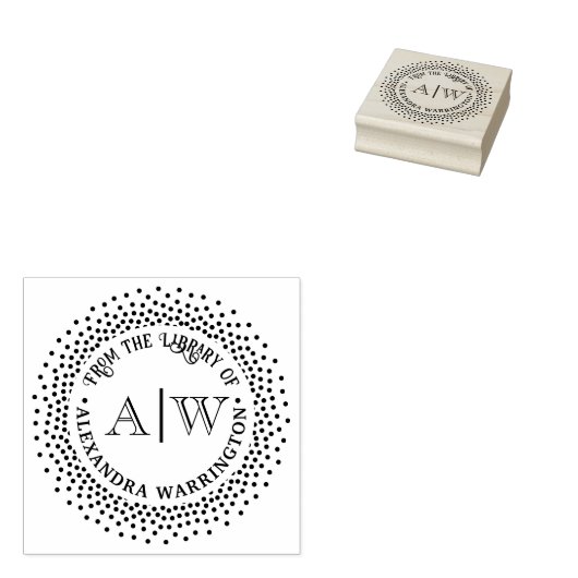 2 Initial Monogram Dotted Frame #2CA Library Book Gummistempel (Stempel)