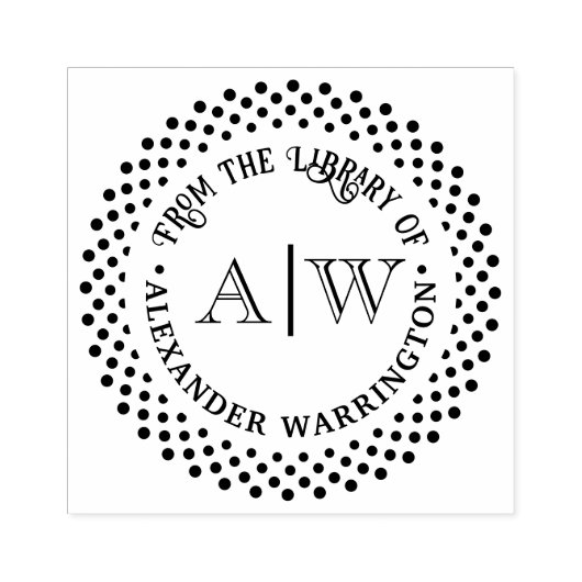 2 Initial Monogram Dotted Frame #3CA Library Book Gummistempel (Prägung)