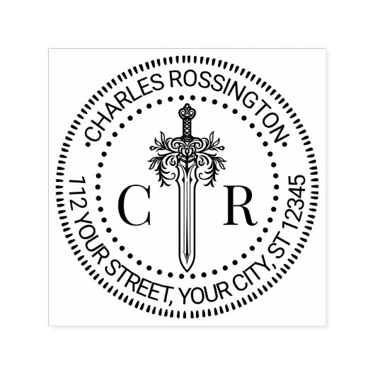 2 Initial Monogram Floral Sword #4 Namensadresse Permastempel (Design)
