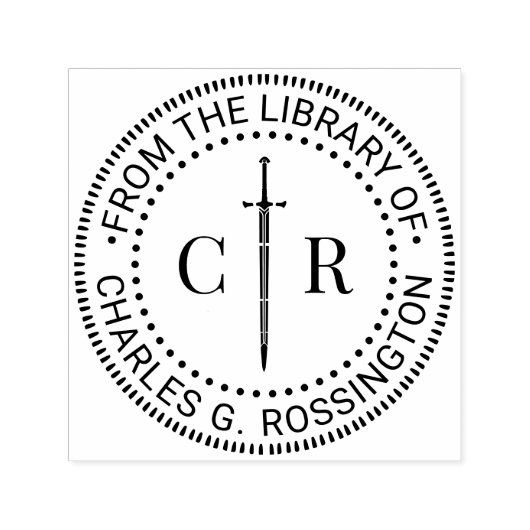 2 Initial Monogram Sword #1 Library Book Name Permastempel (Design)