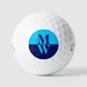 2-initiale Vertikale Monogramm Modernes, blau Golfball (Vorderseite)