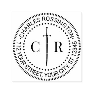 2 Initialen Monogramm Schwert #1 Name Rücksendeadr Permastempel