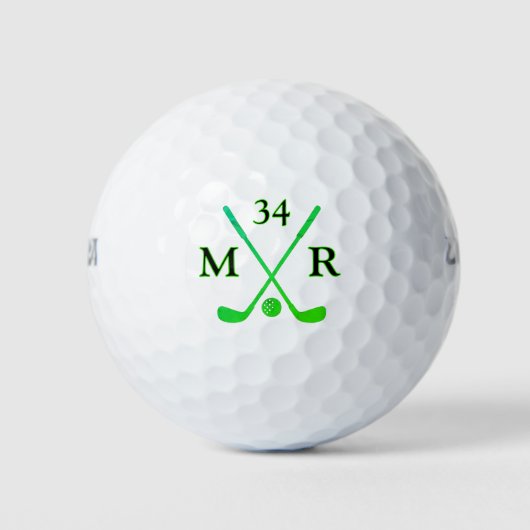 2 Initials Crossed Green Clubs Logo Golfball (Vorderseite)