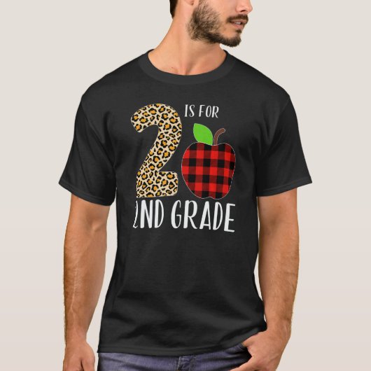 2 Is For 2nd Grade Teacher Leopard Buffalo Plaid S T-Shirt (Vorderseite)