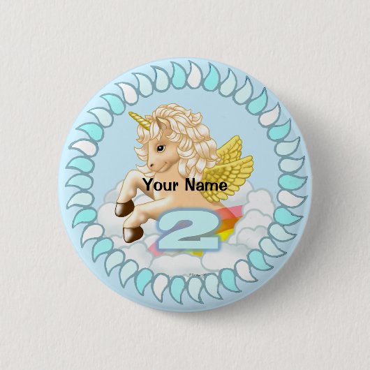 2 Jahre alt Birthday Unicorn Button-Taste Button (Vorderseite)