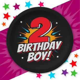 2 Jahre alter Superheld Geburtstag Junge 2. Geburt Pappteller