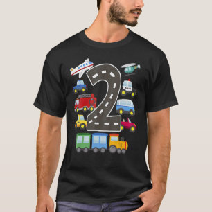 2 Jahre alter Transport Geburtstag Auto Bahn Flugz T-Shirt