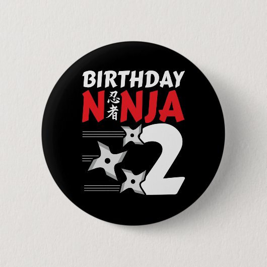 2 Jahre altes Ninja Party Sterne Kinder 2. Geburts Button (Vorderseite)