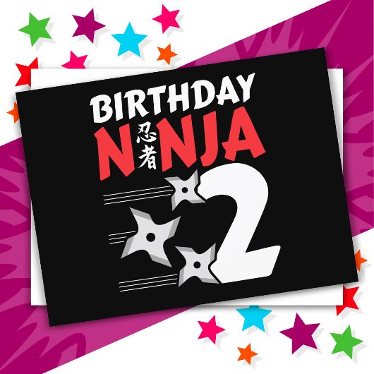 2 Jahre altes Ninja Party Sterne Kinder 2. Geburts Postkarte