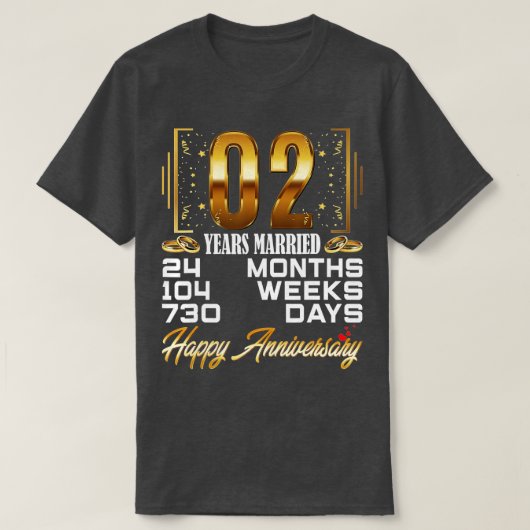 2 Jahre Verheirateter 2. Hochzeitstag T-Shirt (Design vorne)