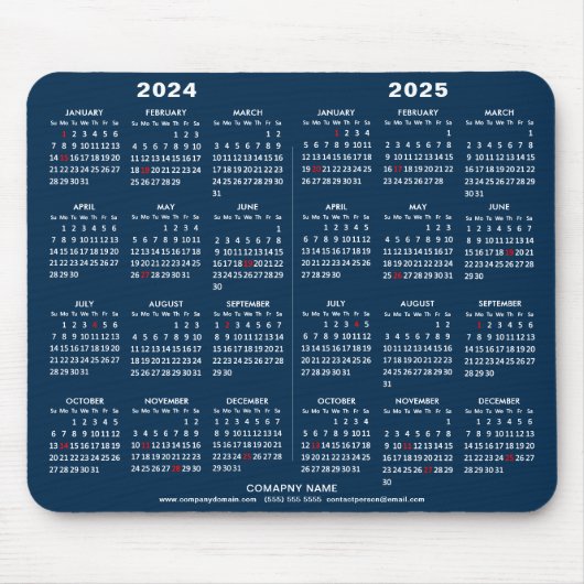2-Jahres-Kalender 2024 - 2025 Modernes Blue Busine Mousepad (Vorne)