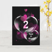 2. Jahrestag Herzblasen auf schwarz Karte (Gelbe Blume)