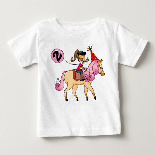 2-jähriges Mädchen auf einem Pony Baby T-shirt (Vorderseite)