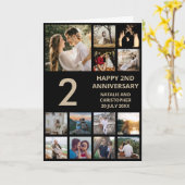 2. Jubiläum 13 Foto Collage Black and Gold Karte (Gelbe Blume)