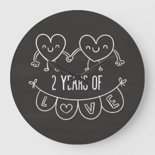2. Jubiläum Geschenk für ihre Chalk Herz Hand Dra Große Wanduhr