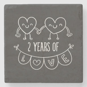 2. Jubiläum Geschenk für ihre Chalk Herz Hand Dra Steinuntersetzer