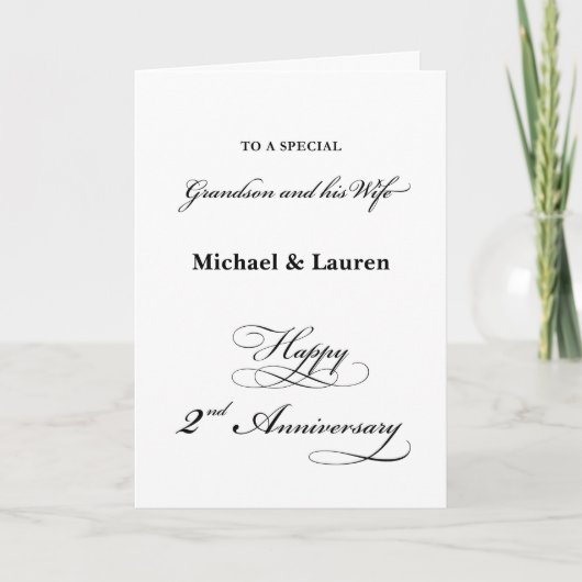 2. Jubiläum Grandson und Ehefrau Elegantes Skript Karte (Vorderseite)