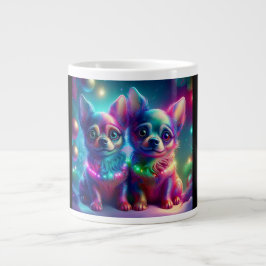 2 junge Chihuahua-Welpen in einer farbenfrohen Wei Jumbo-Tasse