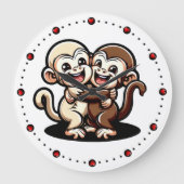 2 Kapuziner Äffchen umarmen sich herzlich Cartoon Große Wanduhr (Vorderseite)
