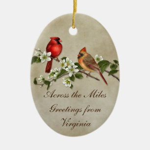 2 Kardinal Dogwoods in den Miles Christmas Keramikornament