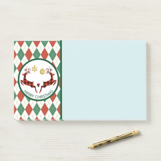 2 Kariertes Hirschspringen auf einer Raute Muster Post-it Klebezettel (Auf Schreibtisch)