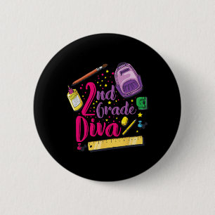 2. Klasse Diva Erster Tag der Schule Girl Kleidung Button