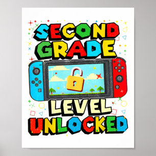 2. Klasse freigeschaltet Lustiger Gamer Jungen Zur Poster