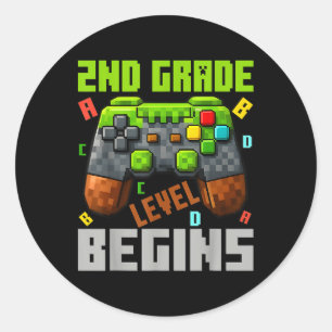 2. Klasse Level Beginnt Gaming Gamer Jungen Kinder Runder Aufkleber