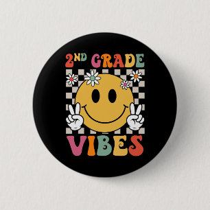 2. Klasse Vibes Mädchen Retro-Lächeln Lehrer-Team Button