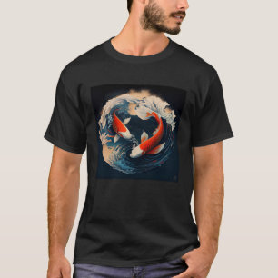 2 Koi Fisch Schwimmen im japanischen Stil Welle Pu T-Shirt