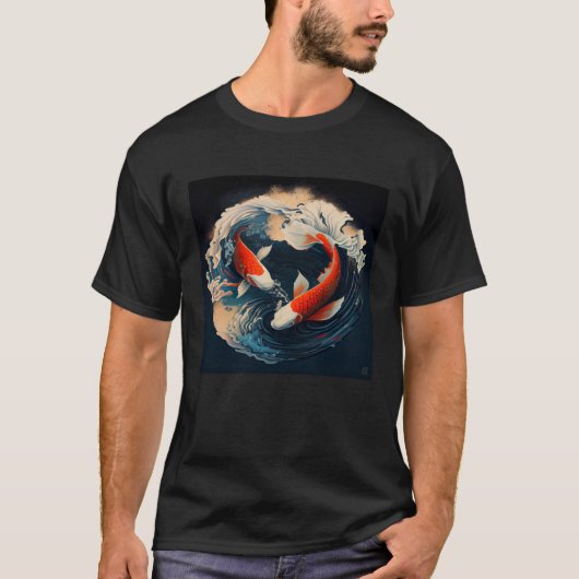 2 Koi Fish swimming in a Japanese style wave T-Shirt (Vorderseite)