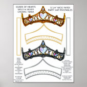 2 Königin Hearts Crown Tiara Party Hat Printables Poster (Vorne)