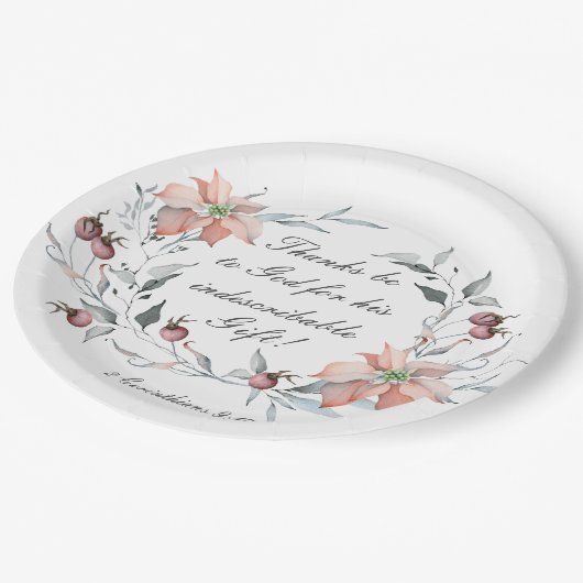 2 Korinther 9:15 Danke an Gott Weihnachten Pappteller (Schrägansicht)