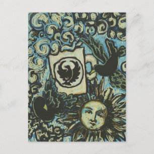 2 Krähen und eine Sonne, Postkarte Kunst für Crowf