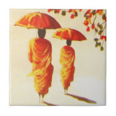 2 laotische buddhistische Mönche Fliese (Vorderseite)