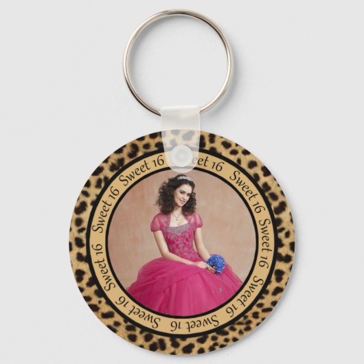 #2 Leopard Print Foto Sweet 16 Schlüsselanhänger (Vorderseite)