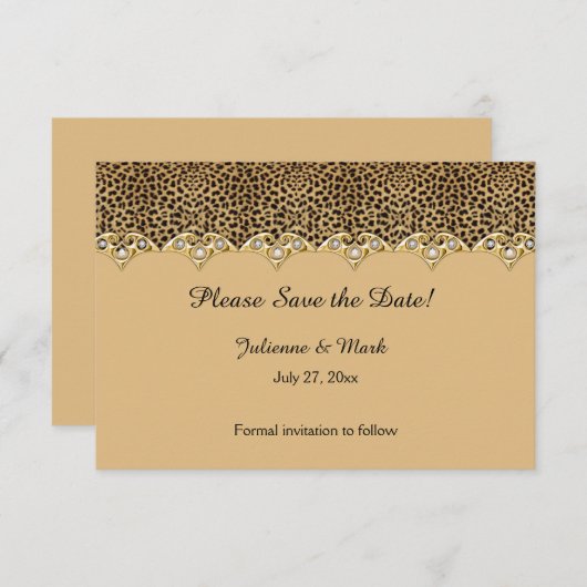2 Leopard Print Gold Diamonds Save the Date (Vorne/Hinten)