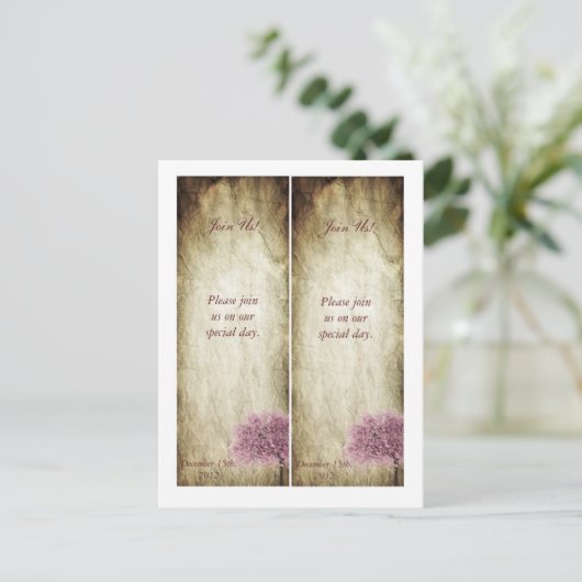 2 Lesezeichen mit rosa Tree Save the Date Postkarte (Stehend Vorderseite)