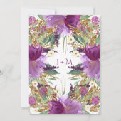 2 Lila Amethyst Blume Gold Glitzer Einladungen (Rückseite)