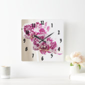 2 Lila Orchideenschreie, fertig geschüttelt Quadratische Wanduhr (Zuhause)