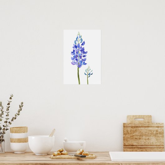 2 lila und blaue botanische Bluebonnet-Wasserfarbe Poster (Küche)
