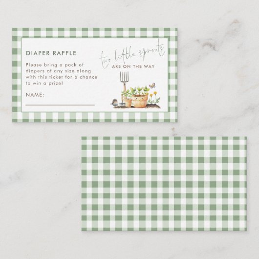 2 Little Sprouts Twins Diaper Raffle Baby Shower  Begleitkarte (Vorne/Hinten)