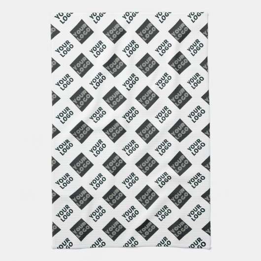2 Logos, diagonal wiederholende Logos | Weiß Geschirrtuch (Vertikal)