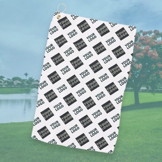 2 Logos, diagonal wiederholende Logos | Weiß Golfhandtuch
