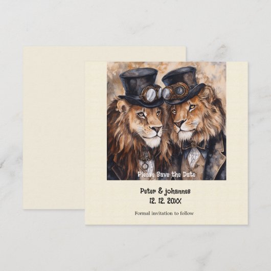 2 Löwen Steampunk Save the Date (Vorne/Hinten)